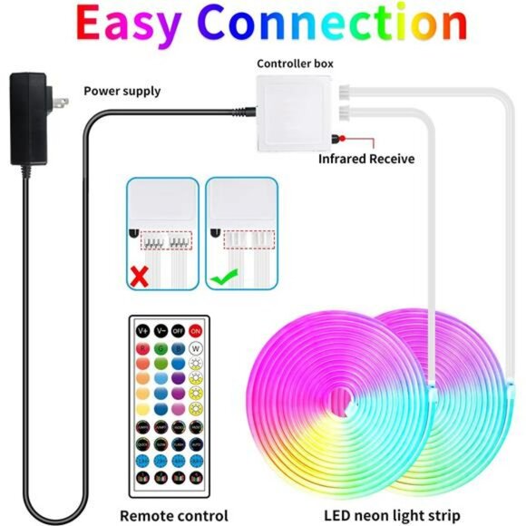 100ft RGB LED neon rope lights waterproof flexible strip with remote and app con - Picture 7 of 8